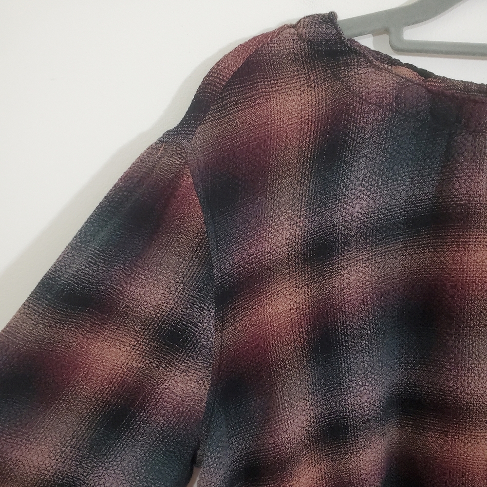 Bella Dahl Top Smocked Boho Pullover Canyon Pucker Plaid Dark Academia Medium - Picture 3 of 9